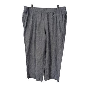 J. Jill Blue Lagenlook Linen Wide Leg Crop Pull On Pant